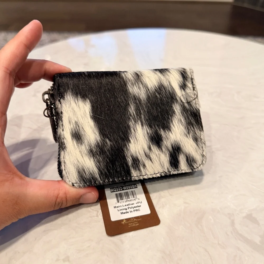 Wrangler Genuine Hair-On Cowhide Zip-Around Wallet Black - Picture 3 of 5